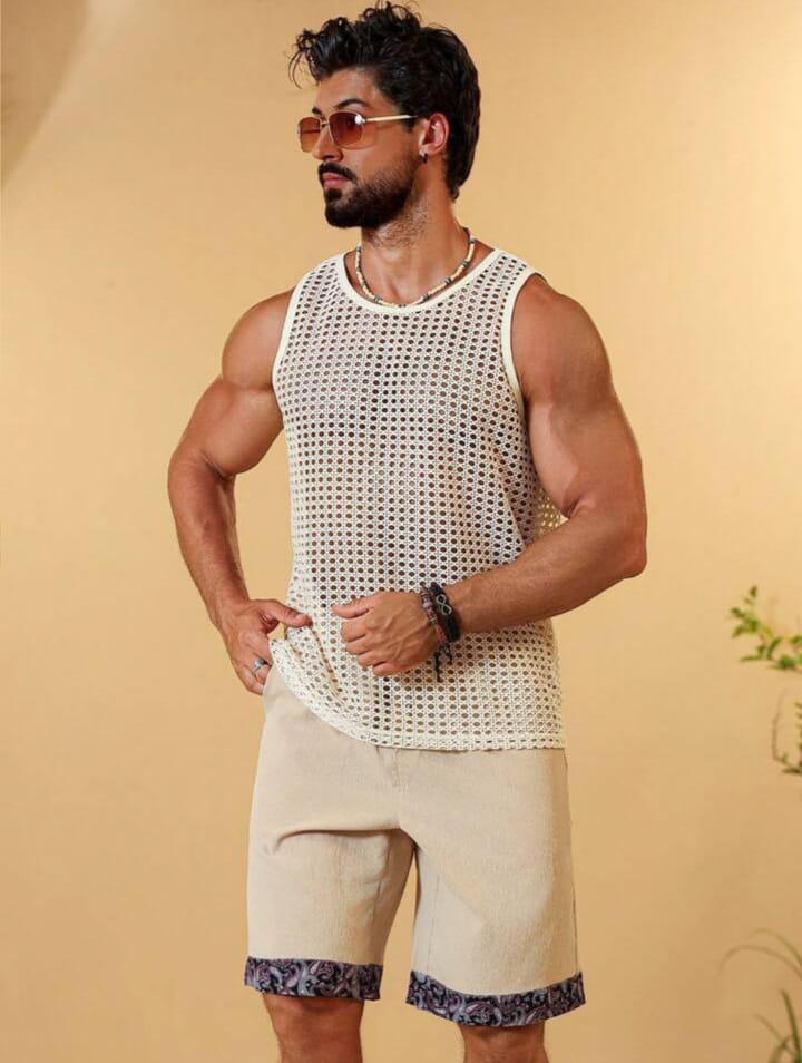 Men's mesh sleeveless see-through tank top